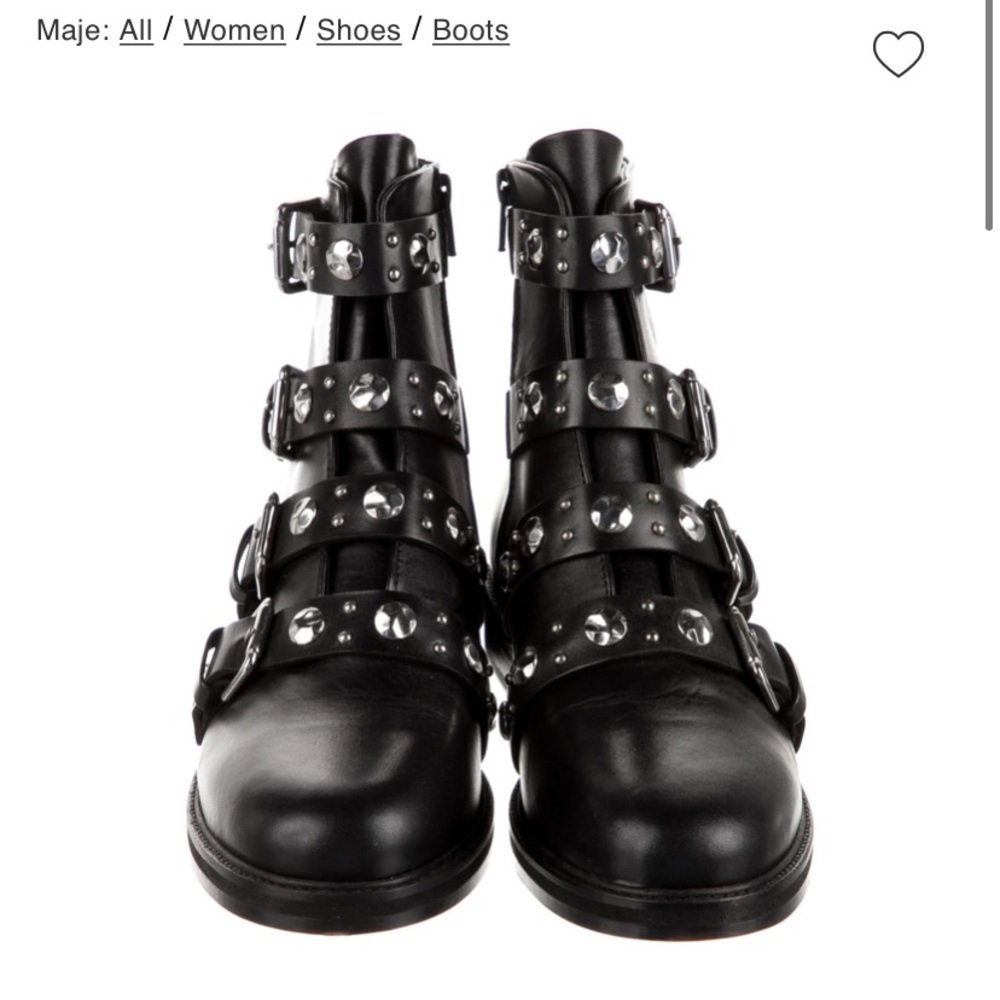 Maje Black Leather Combat Boots